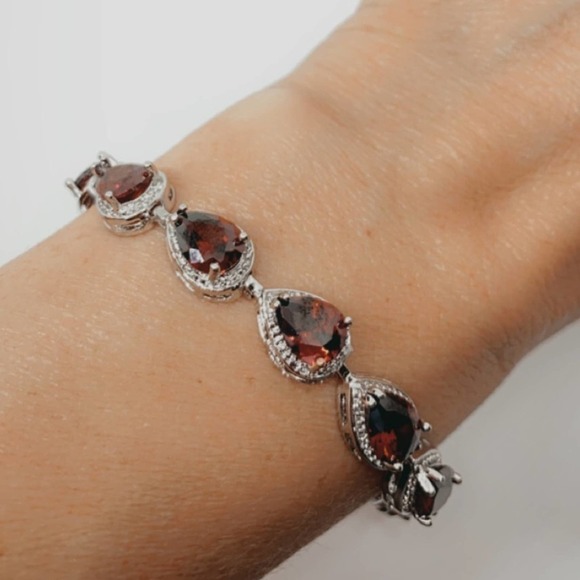 Ruby Red Pear Cut White Gold Tennis Bracelet​ - Picture 9 of 12